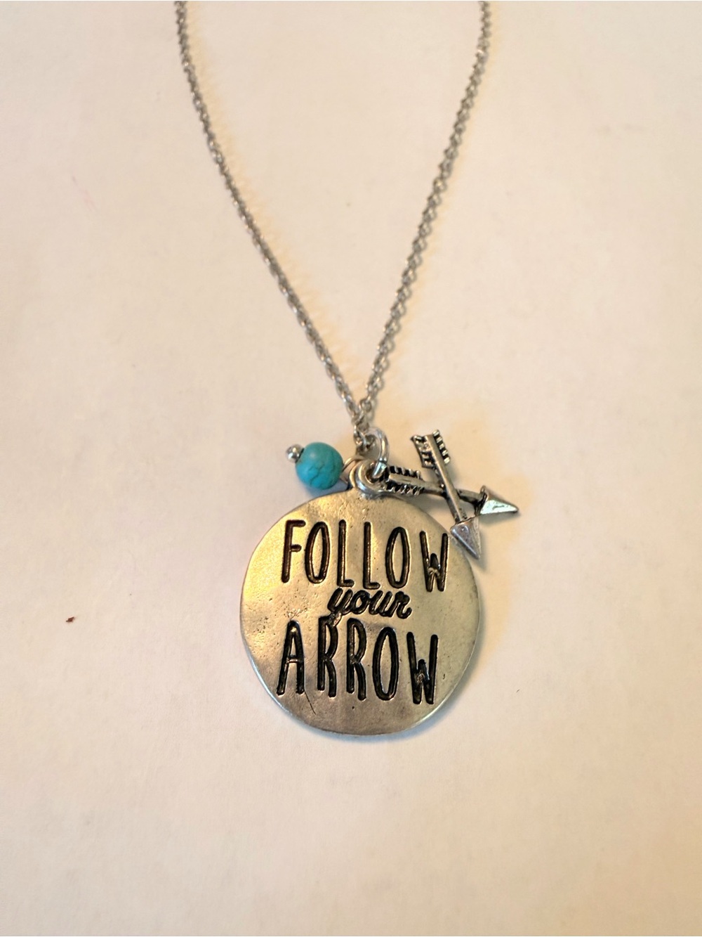 Follow Your Arrow Silver Pendant Necklace with Turquoise Accent